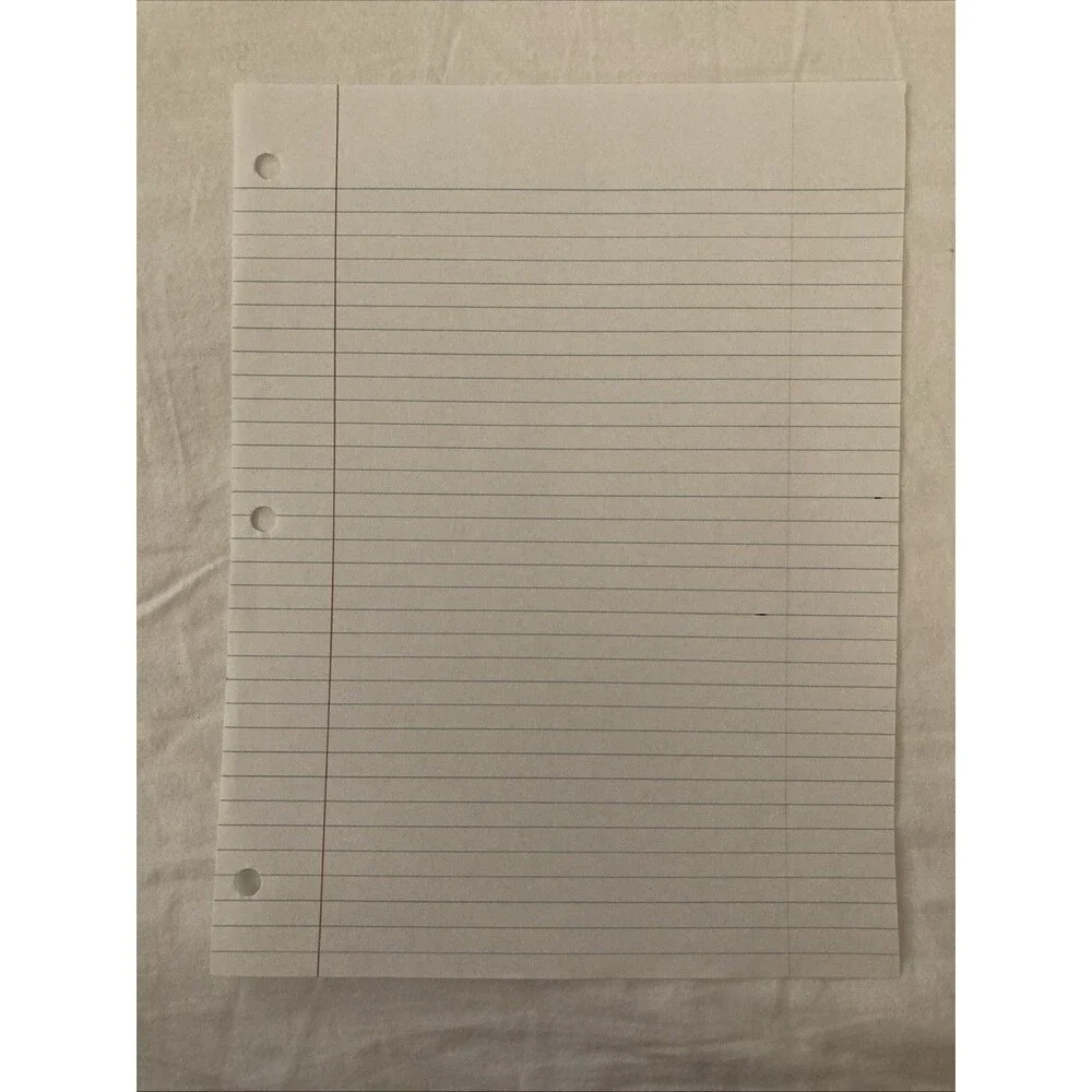 Unbranded 8”x10.5” College Ruled White Filler Paper | 3 Holes | 1 Sheet Only